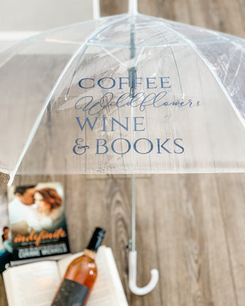 Coffee Wildflowers Wine & Books Clear Umbrella